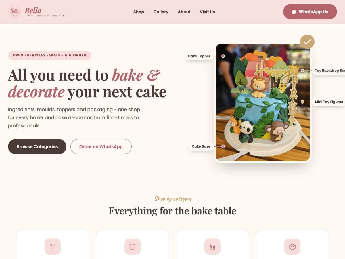 Bella DIY & Cake Decoration — E-Commerce / Retail website built by SUNDAY2SUNDAY