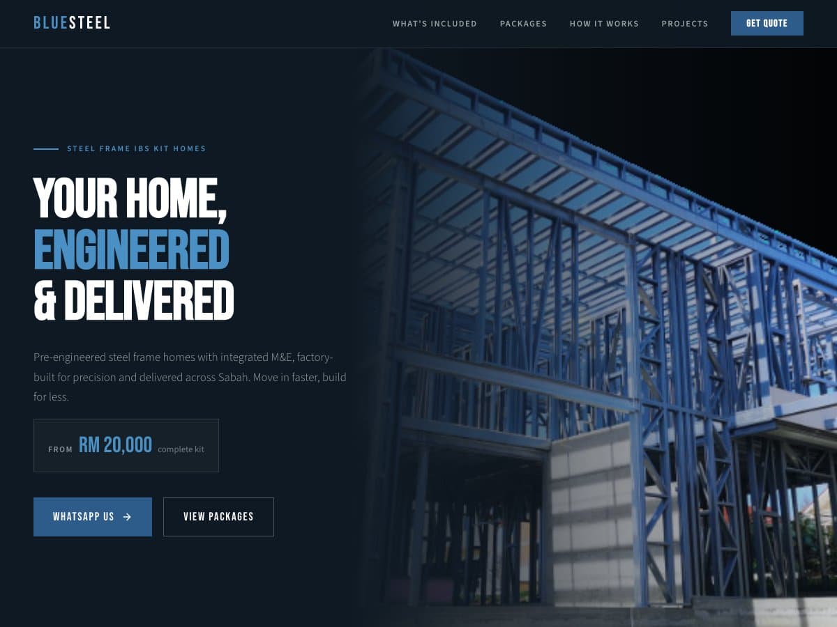 Bluesteel Home — Construction / Real Estate website built by SUNDAY2SUNDAY
